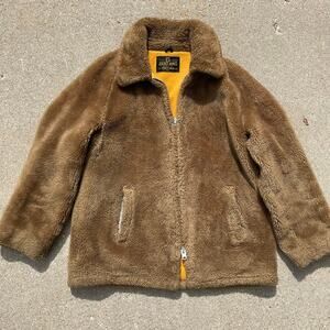 Vintage 70s Zero King Teddy Faux Fur Jacket Tan Talon Zip Trevira Mens M L